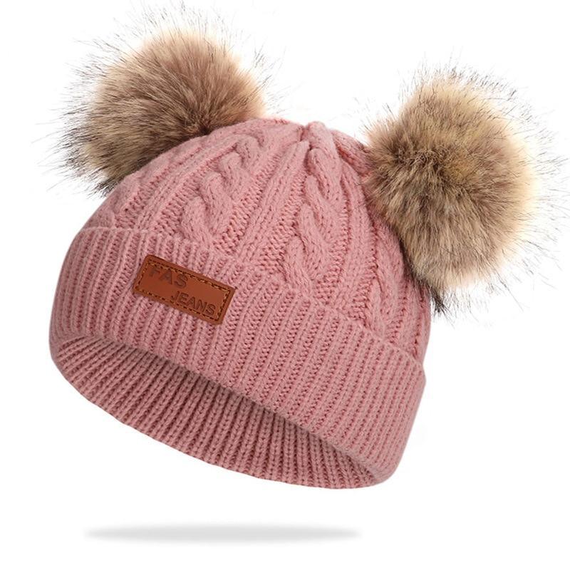 New Fashion Children Winter Hats Baby Kids Girl Solid Knitted Beanies Caps Hair thick ball And Modern Gloves Stevvex