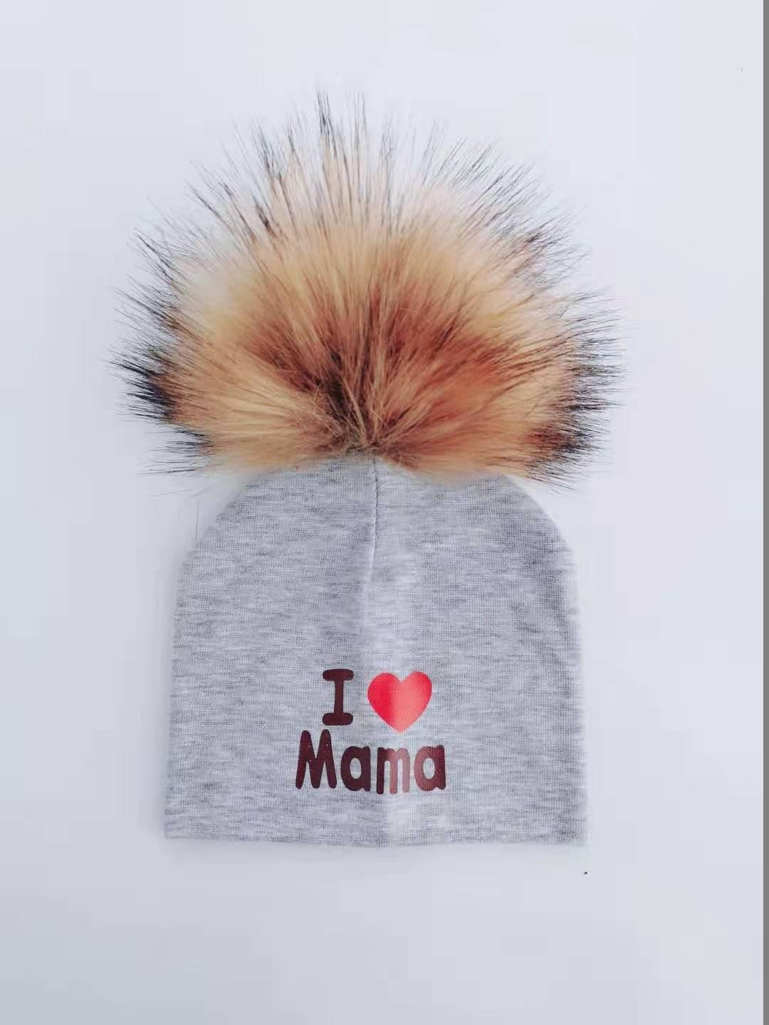 Newborn Cotton Hats Baby Pom Pom Childre Infant Hats For BabY Boys and Girls Wth Printed "I love mama " and " Design Stevvex
