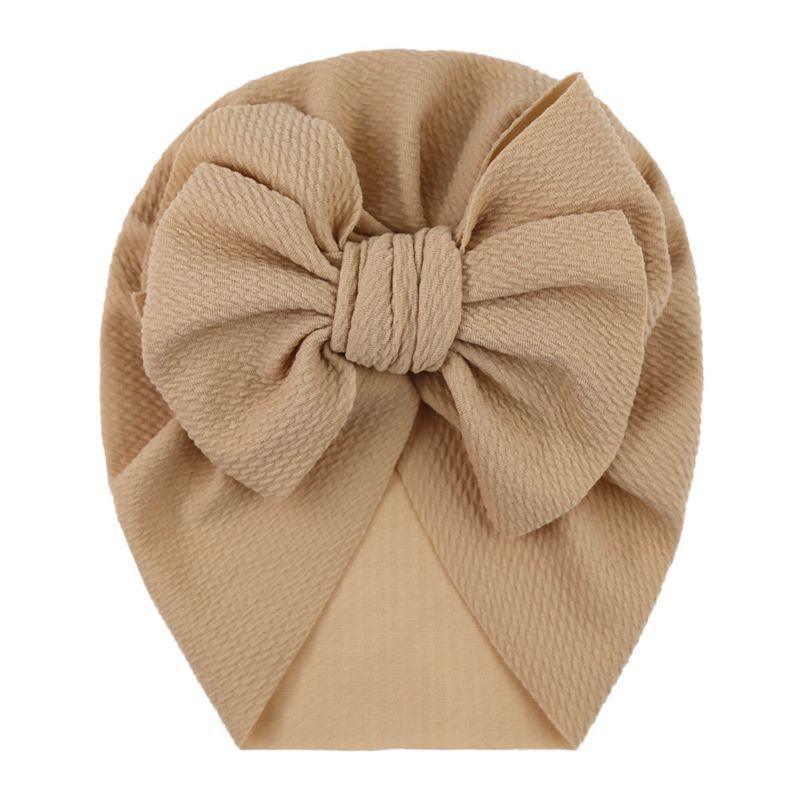 Handamde Elegant Baby Hats for Girls Big Bow Turban Hat Newborn  Baby Beanie Cap Solid Color Style Stevvex