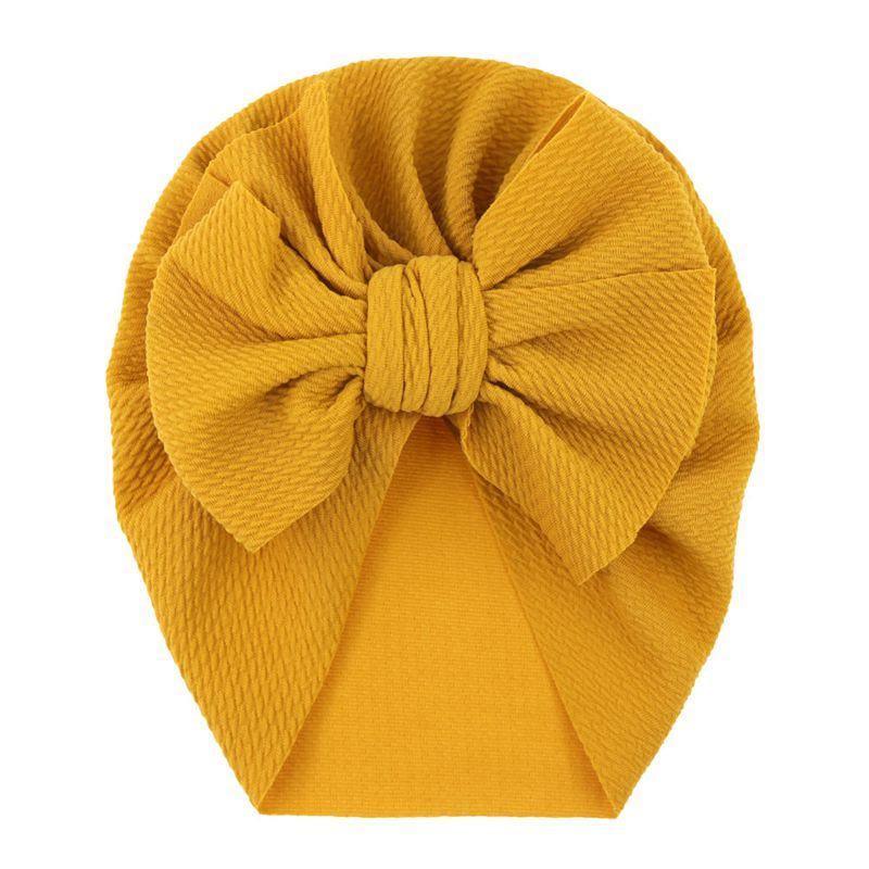 Handamde Elegant Baby Hats for Girls Big Bow Turban Hat Newborn  Baby Beanie Cap Solid Color Style Stevvex