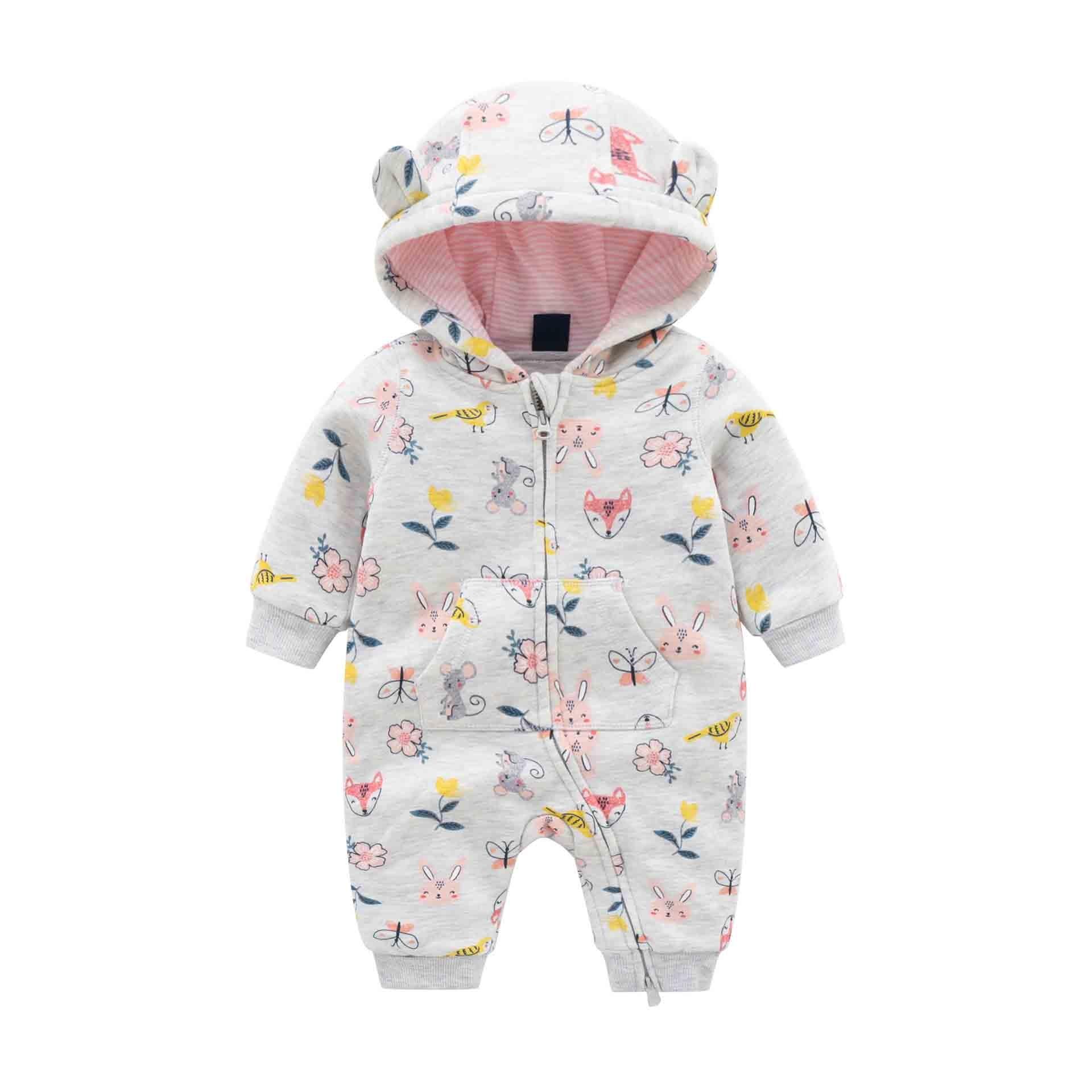 Baby Rompers Long Sleeve Zip Hooded Jumpsuits Playsuits for Toddler Boy/Girl For Autumn and Winter Season Stevvex
