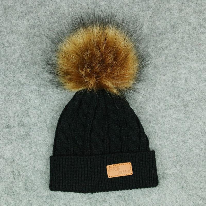 New Fashion Children Winter Hats Baby Kids Girl Solid Knitted Beanies Caps Hair thick ball And Modern Gloves Stevvex
