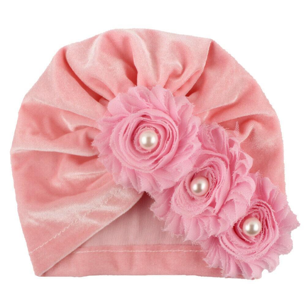 Handmade Baby Accessories Newborn Kids Baby Boy Girl Indian Turban Twist Knot Beanie Hat Pearl Flower Style Stevvex