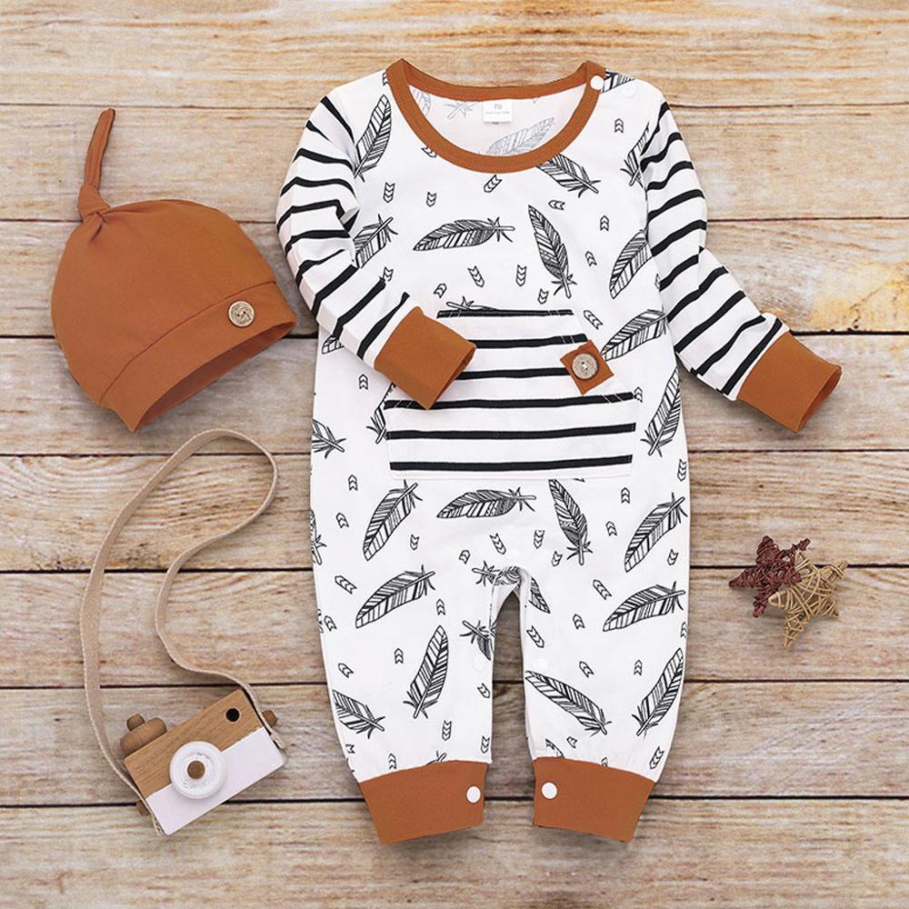 Modern Newborn Baby Boy Clothes Feather T shirt Tops Strip Pants Set For Kids Stevvex