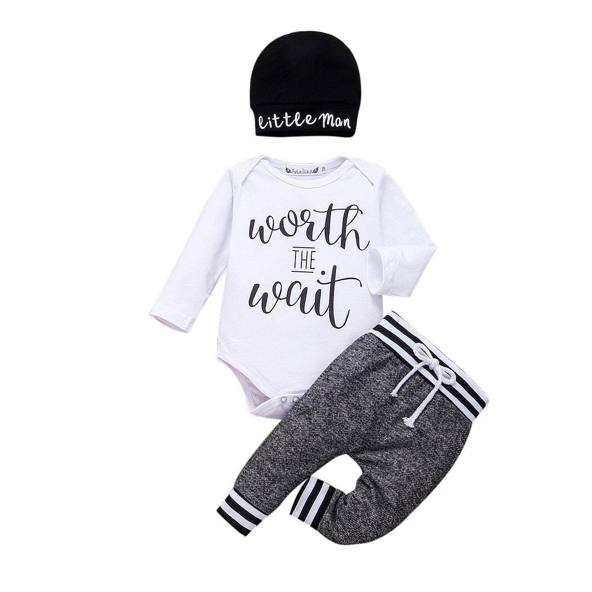 Infant Baby Boy Clothes Sets Long Sleeve Romper Pant Hats Outfit Clothes Set for Baby Kids Stevvex