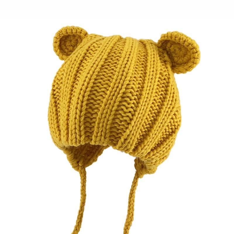 Luxury Modern Baby Knitted Winter Hat with Ears Cartoon Lace-up Children Kids Baby Bonnet Cap In Winter Cozy Style Stevvex
