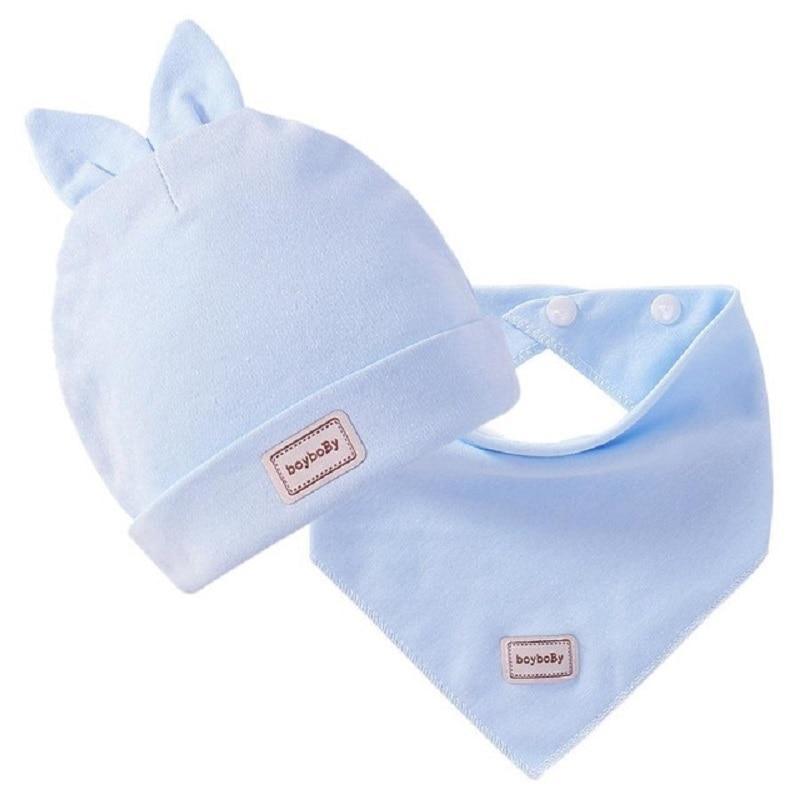 Elastic headscarf double layer cotton baby caps hats with baby bibs set for newborn infant Candy Color Stevvex