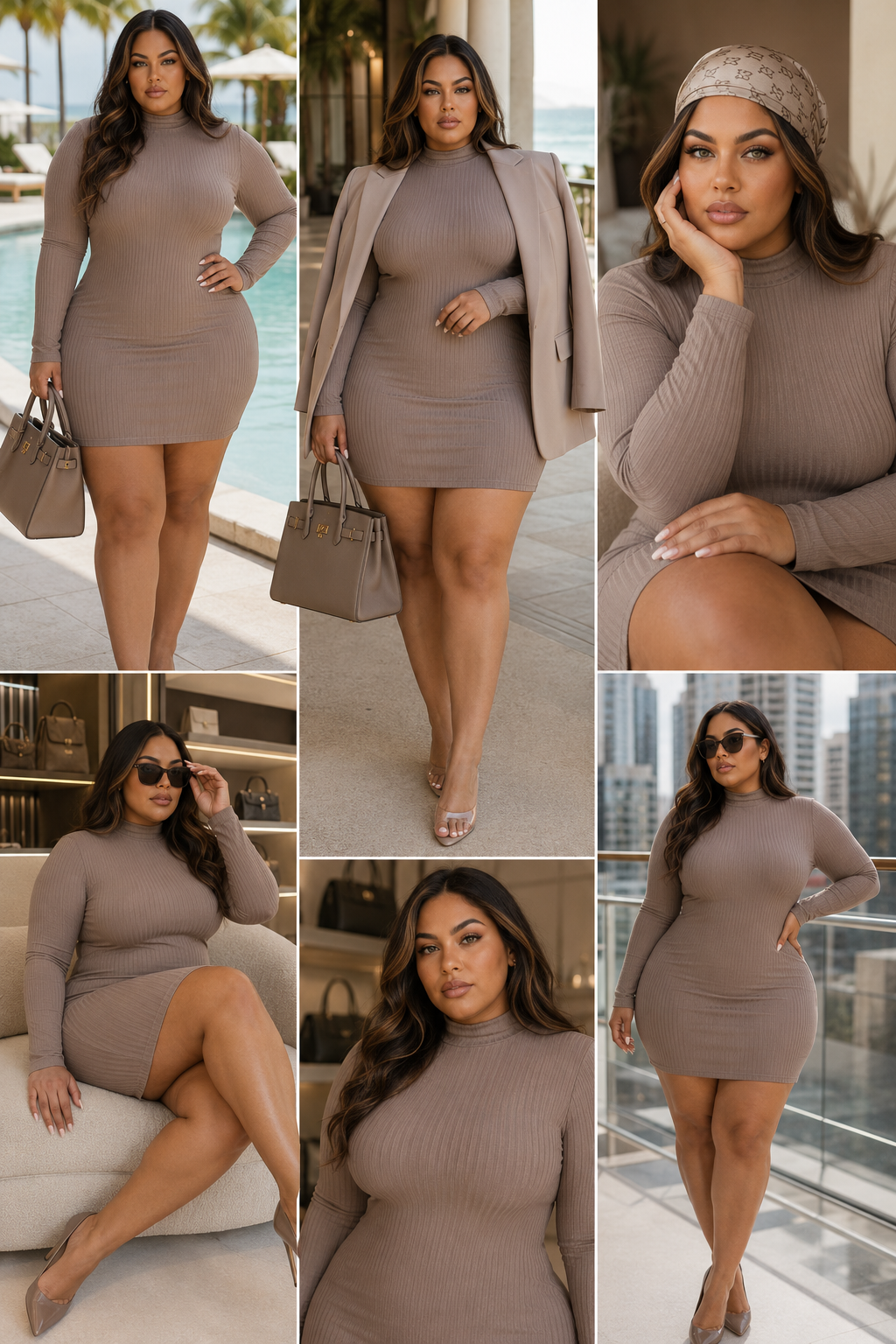 Ribbed Long Sleeve Mock Neck Mini Bodycon Dress