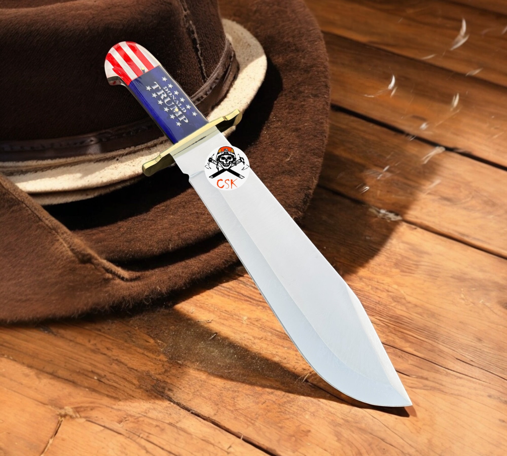 Trump Handle Knife And Sheath - Stainless Steel Blade,Brass Guard - Length 16”