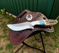 Cross Draw Sheath Hunting Knife With Rasp Steel & Antler Handle