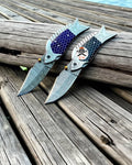 Honeycomb Handle Fish Folding Pocket Knife Set 7" Damascus Steel Pocket Knife