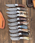 Rancher’s Belt Knife – Damascus Steel with Pine-Cone Resin Handle & Leather Sheath