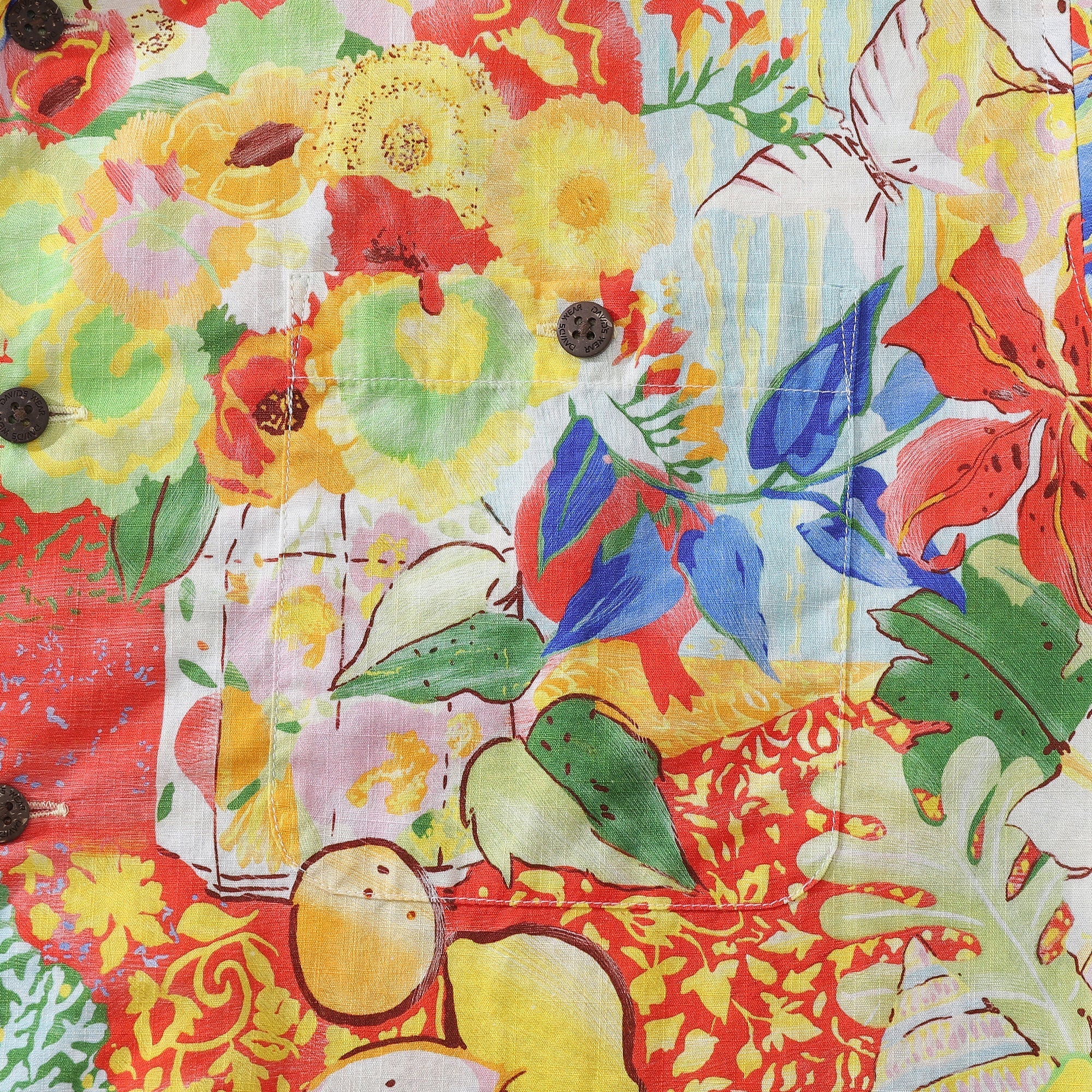1970s Vintage Hawaiian Shirt For Men Flower and Fruit Ocean Shirt Camp Collar 100% Cotton By Sylvia