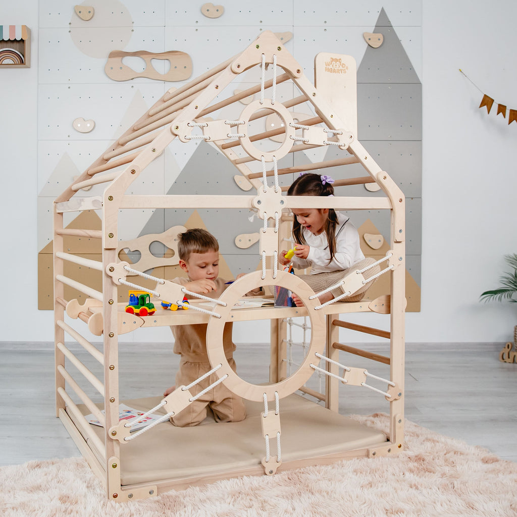 Wood and Hearts Wooden Toddler Climbing Playhouse, Ages 1–6 woodandhearts