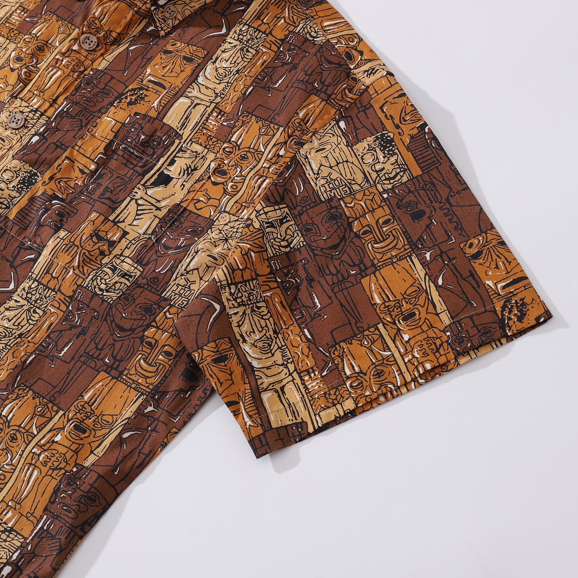 1940s Hawaiian Shirt For Men TIKI Print Cotton Button Down Short Sleeve Aloha Shirt By Sun