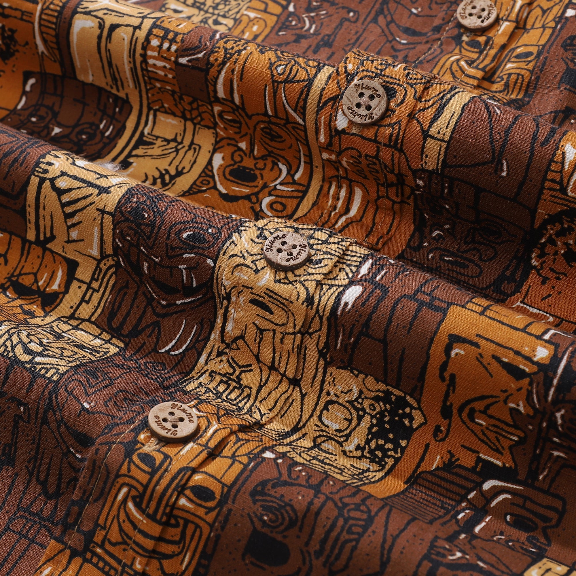 1940s Hawaiian Shirt For Men TIKI Print Cotton Button Down Short Sleeve Aloha Shirt By Sun