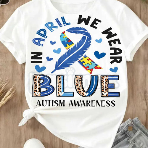 "In April We Wear Blue" Modern Autism T-Shirt – Minimalist Ribbon & Puzzle Graphic Tee, Premium 100% Cotton Advocacy Top, Soft Lived-In Heavyweight Neurodiversity Apparel, Made in USA Pasimax