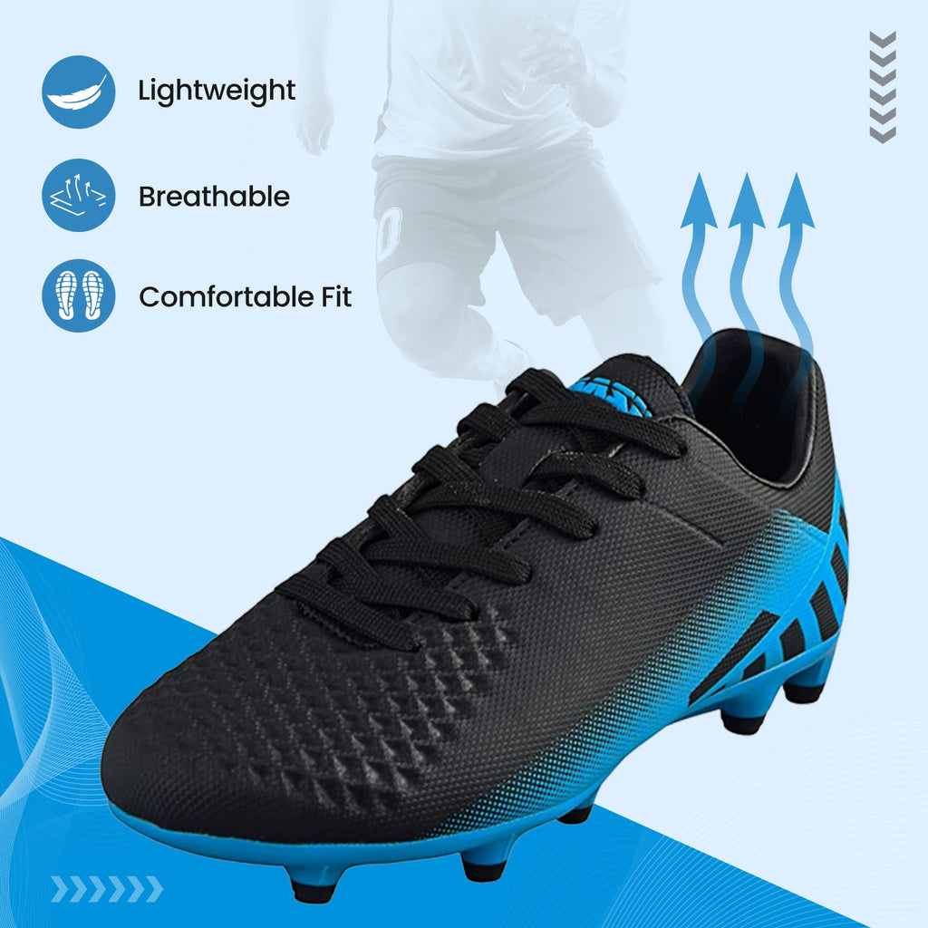Santos Firm Ground Soccer Shoes -Black/Sky Blue Vizari Sports