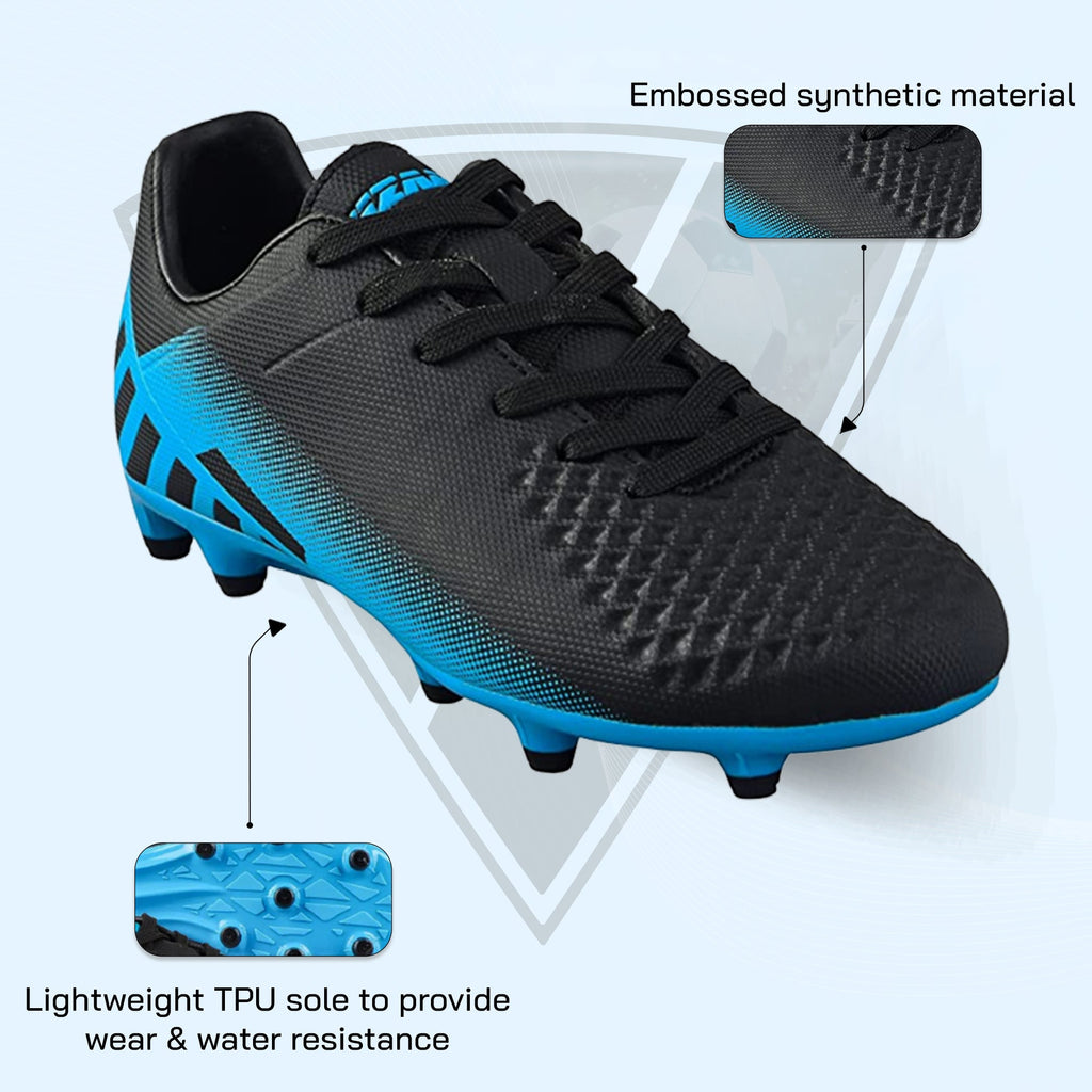 Santos Firm Ground Soccer Shoes -Black/Sky Blue Vizari Sports