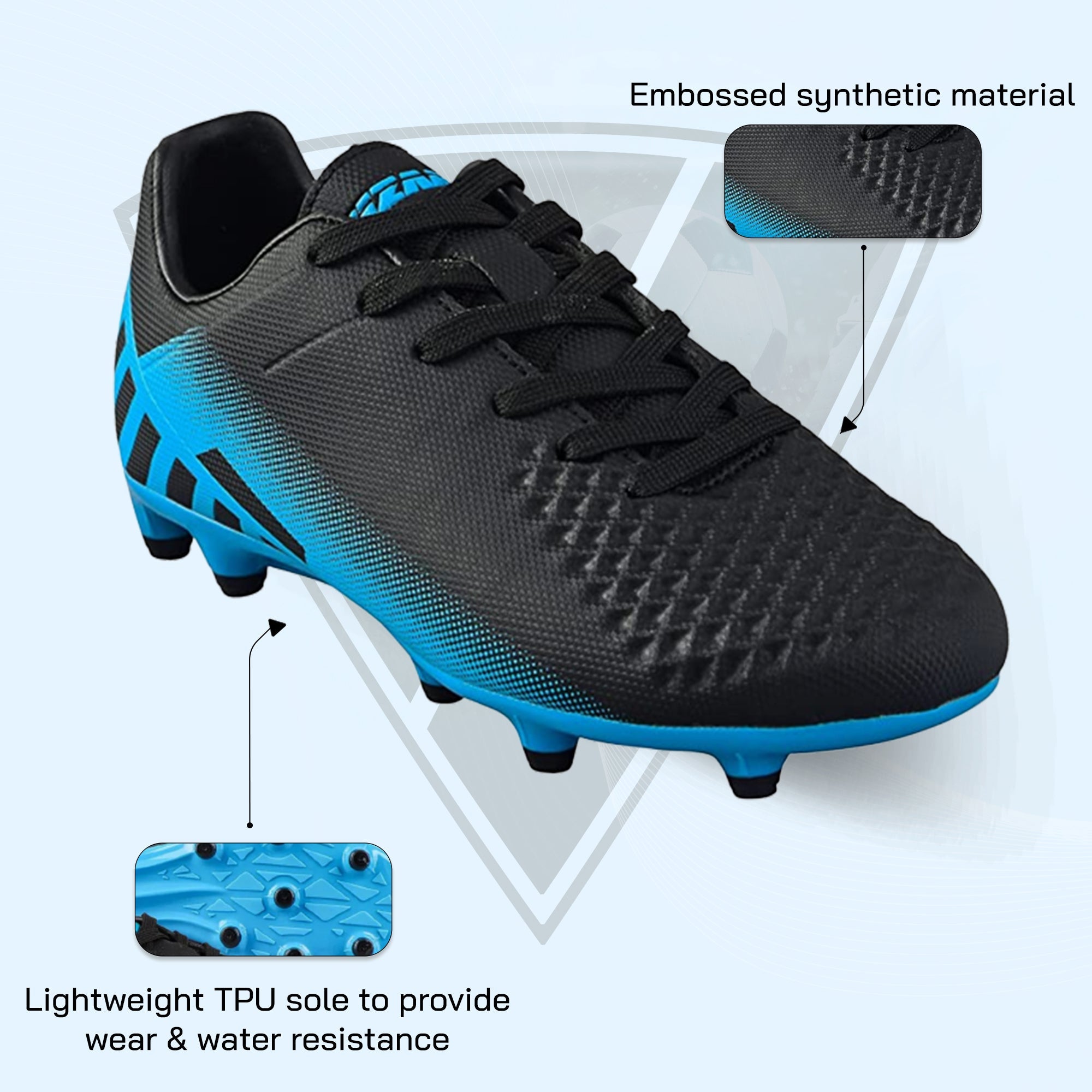 Santos Firm Ground Soccer Shoes -Black/Sky Blue Vizari Sports