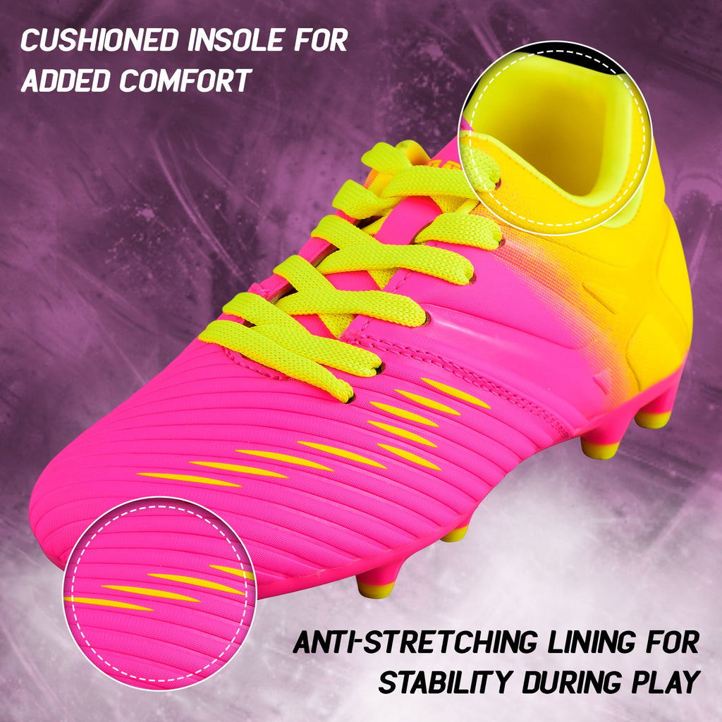 Vizari Liga Kids Firm Ground (FG) Soccer Cleats – Pink/Yellow, Youth Sizes 8C–6Y Under $30