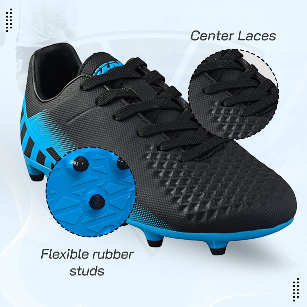 Santos Firm Ground Soccer Shoes -Black/Sky Blue Vizari Sports