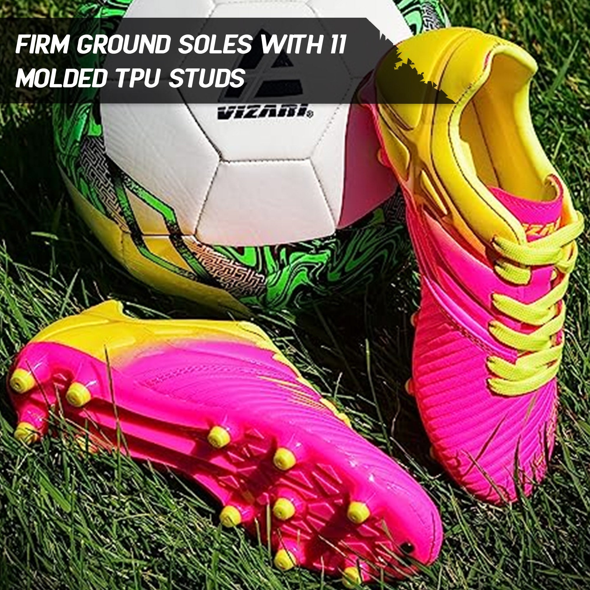 Vizari Liga Kids Firm Ground (FG) Soccer Cleats – Pink/Yellow, Youth Sizes 8C–6Y Under $30