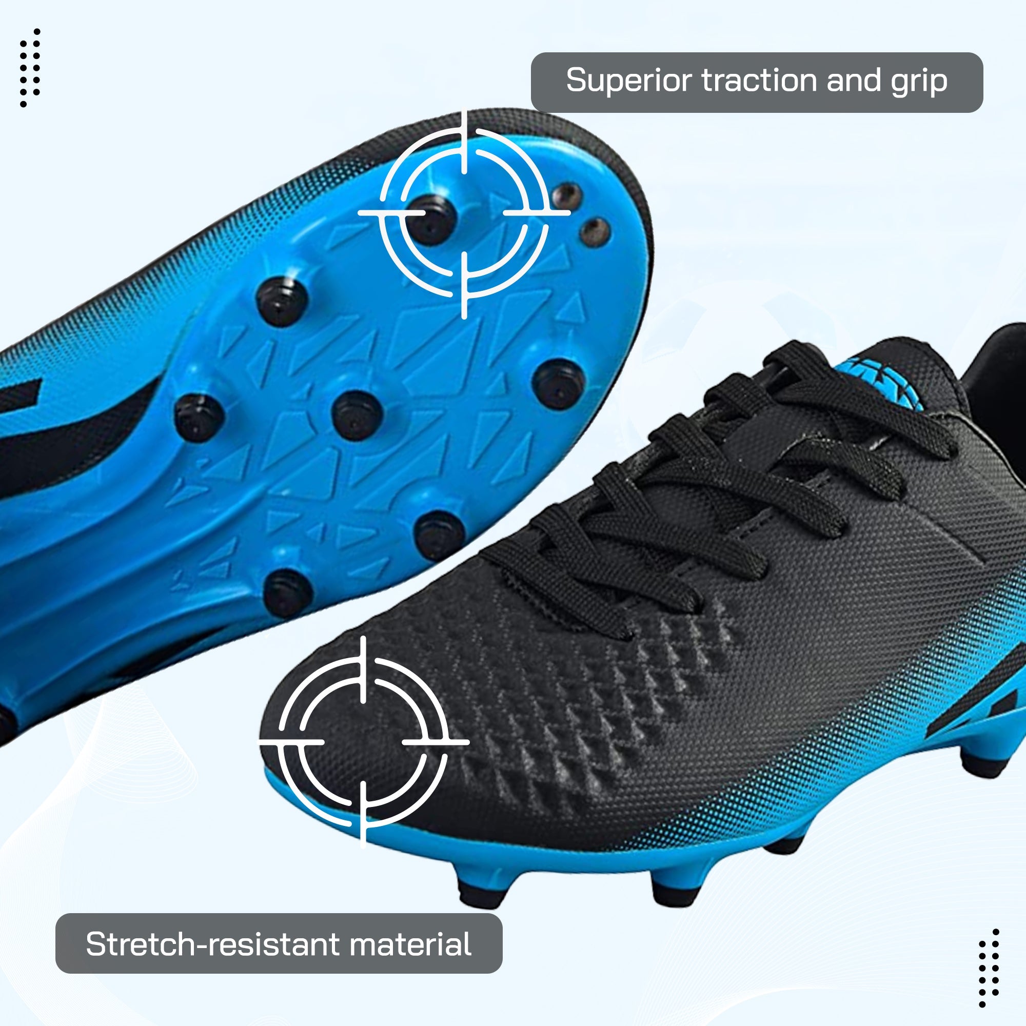 Santos Firm Ground Soccer Shoes -Black/Sky Blue Vizari Sports