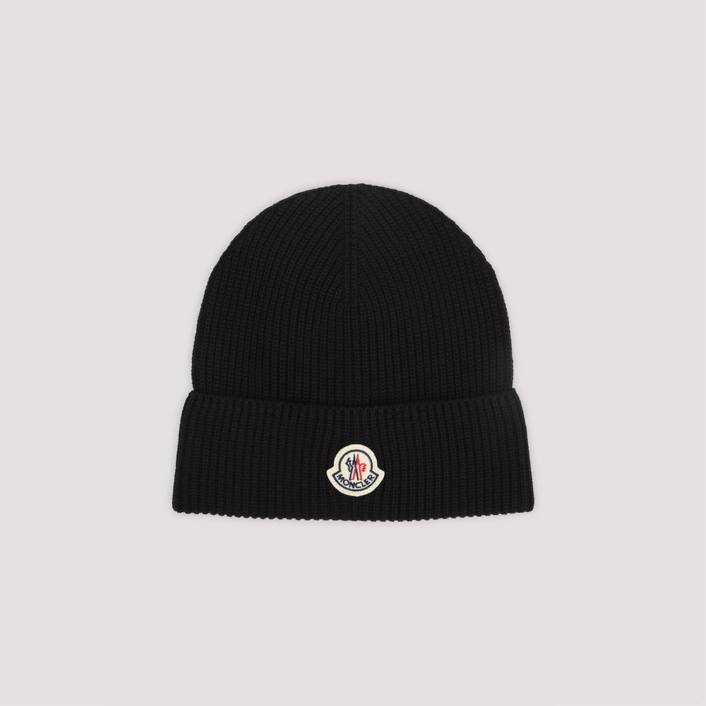 MONCLER Cotton Beanie Hat with Logo Patch