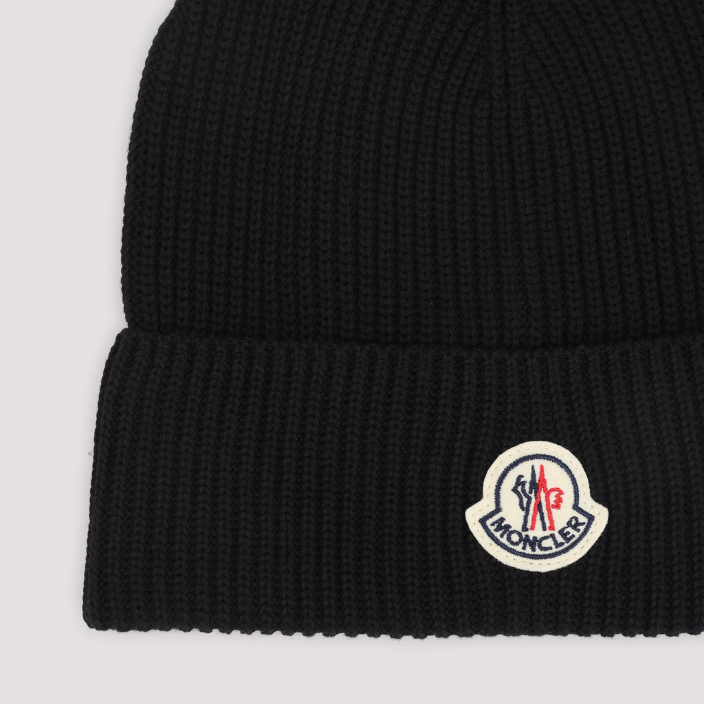 MONCLER Cotton Beanie Hat with Logo Patch