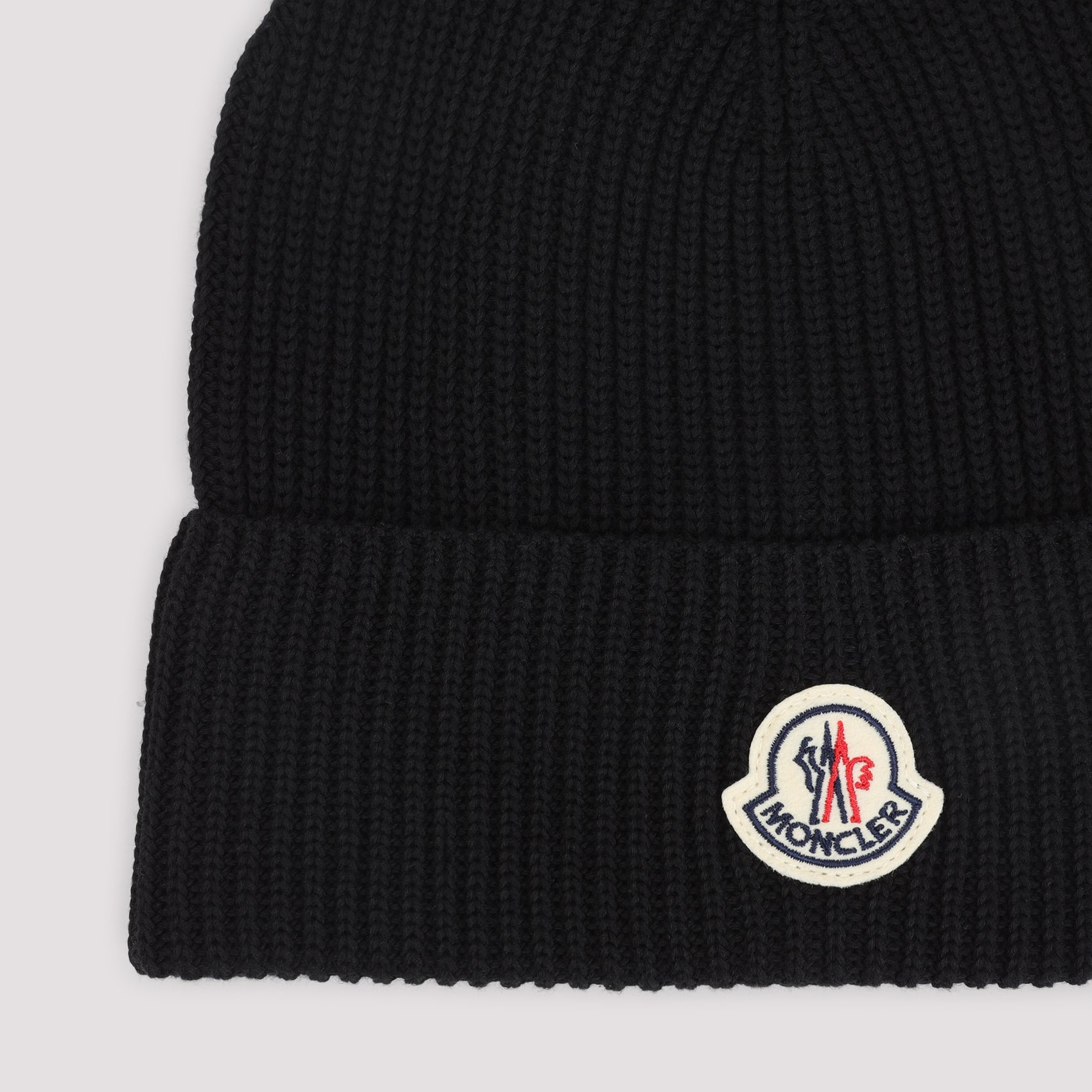 MONCLER Cotton Beanie Hat with Logo Patch