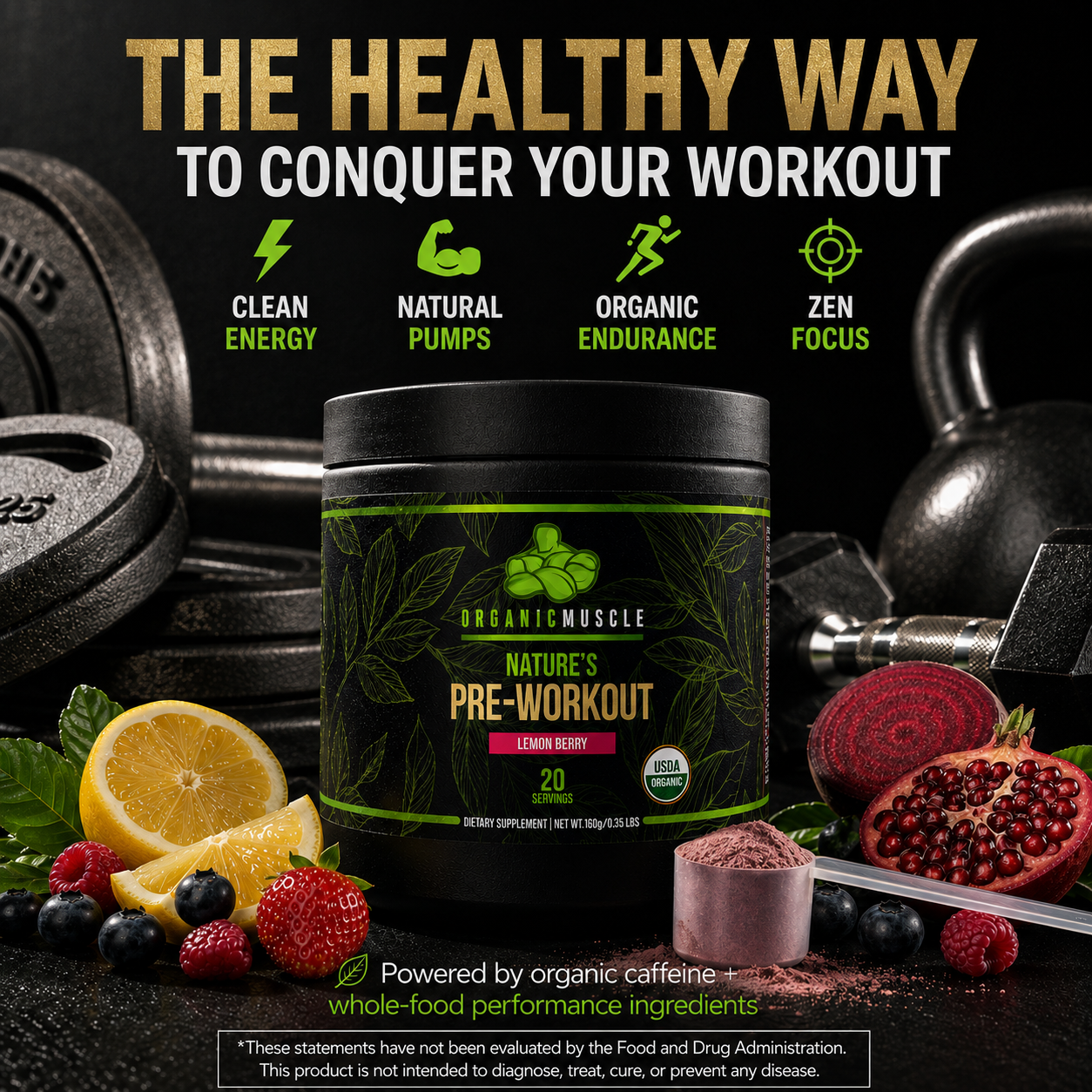 Pre-Workout - Lemon Berry Organic Muscle Fitness Supplements