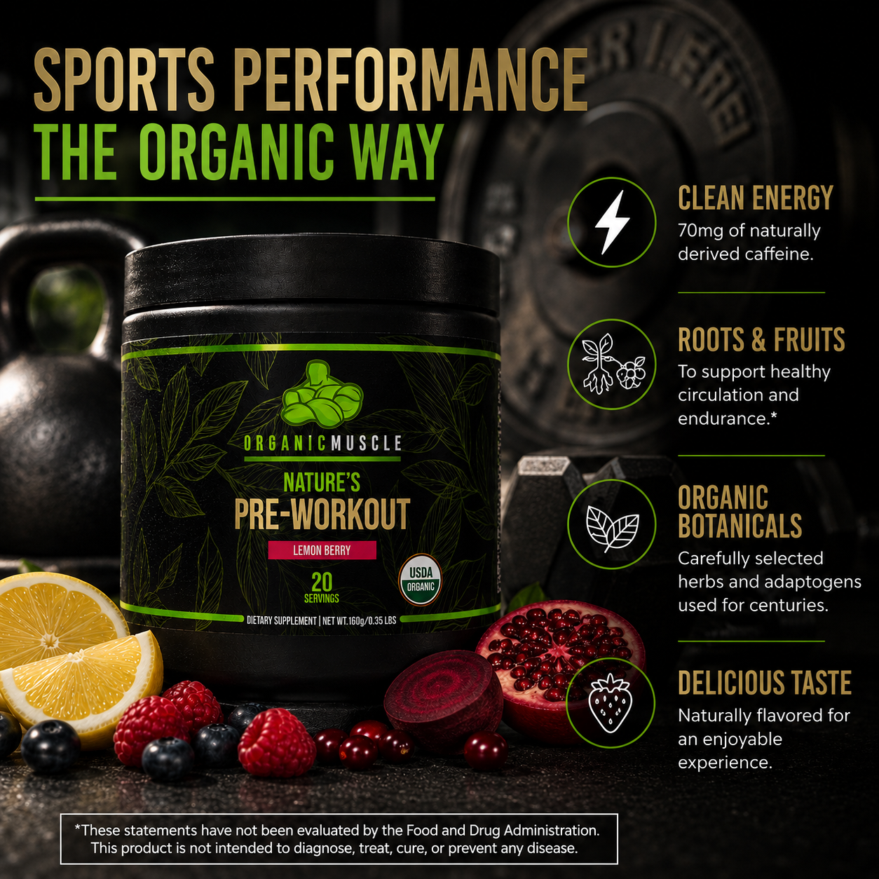 Pre-Workout - Lemon Berry Organic Muscle Fitness Supplements