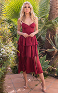 Maeve Corset Midi Dress - Burgundy Satin