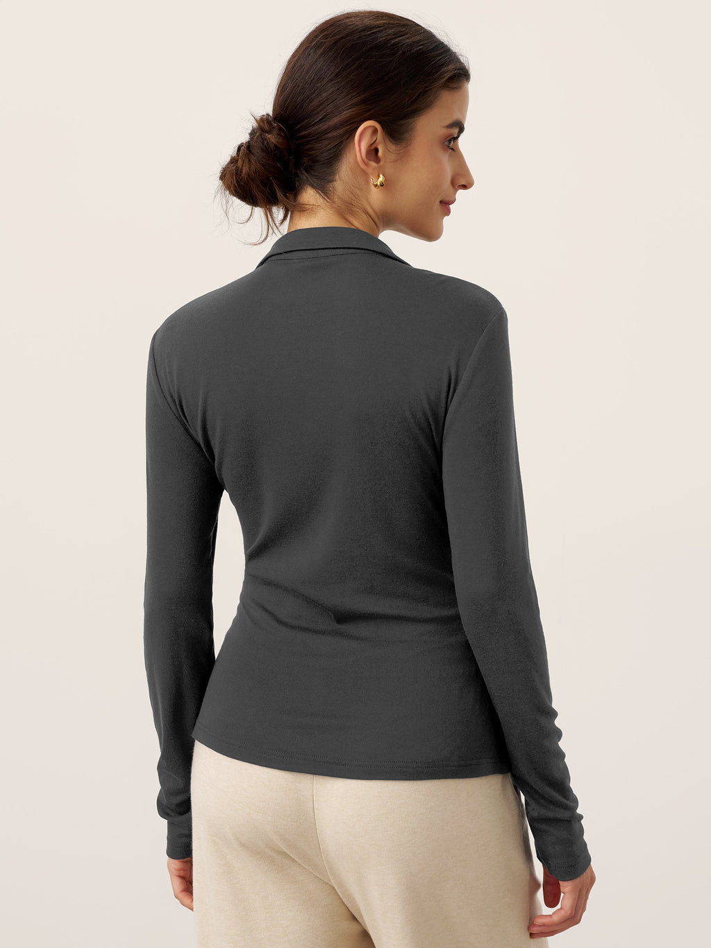Wool Asymmetric Side Ruched Stretch Top BRIONY LINTICO