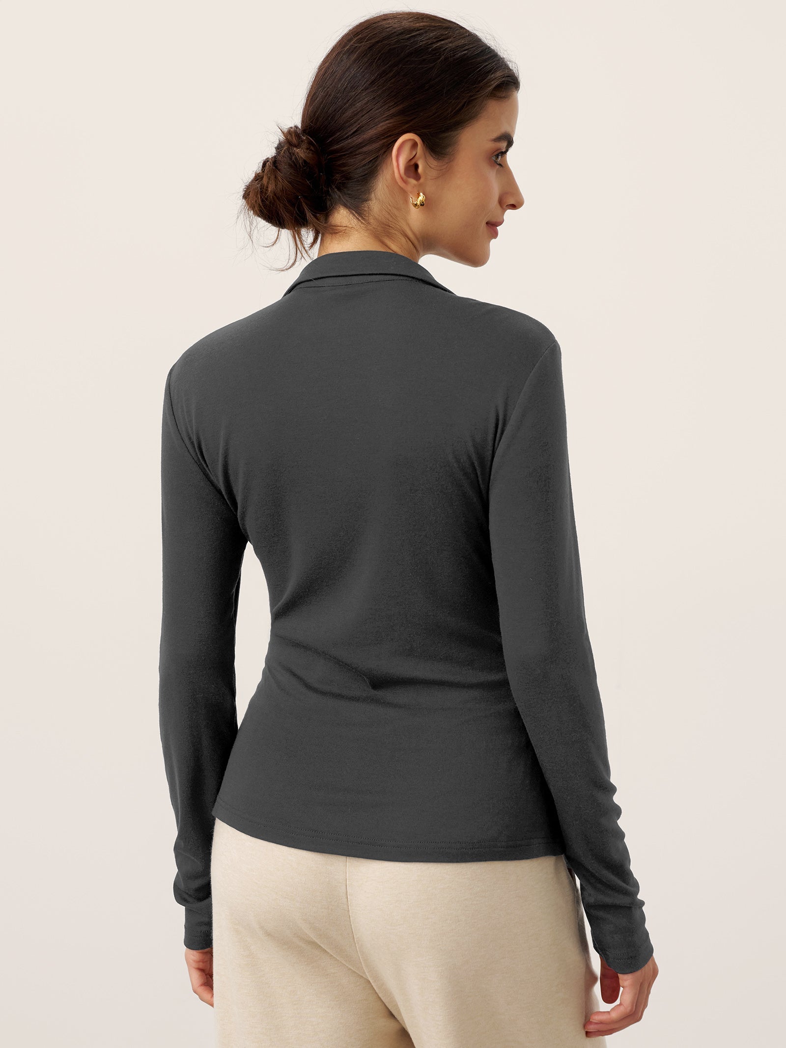 Wool Asymmetric Side Ruched Stretch Top BRIONY LINTICO