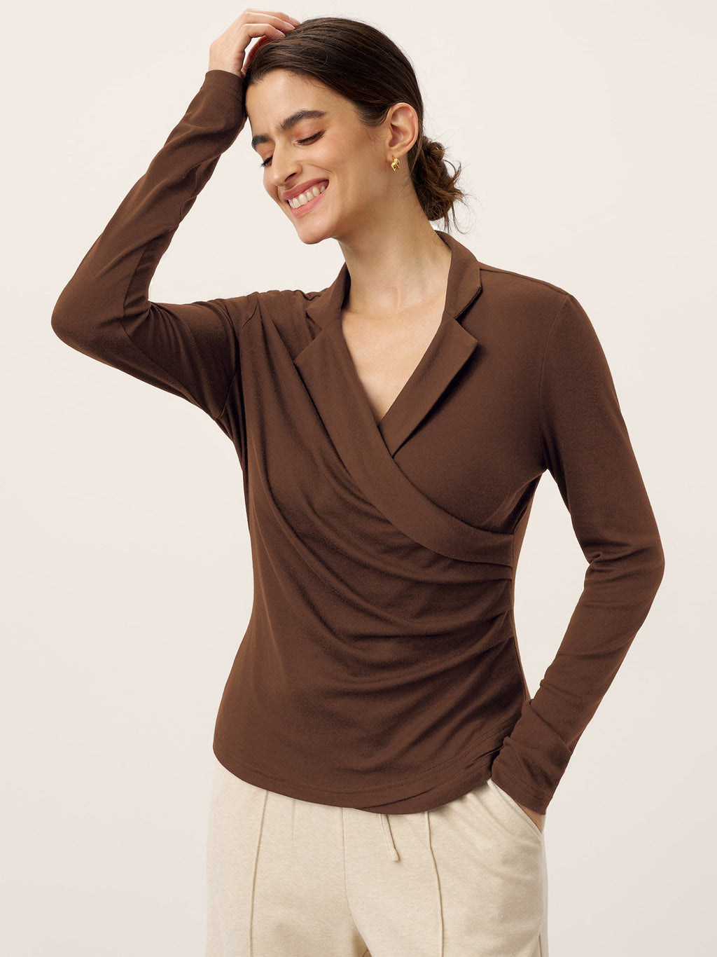 Wool Asymmetric Side Ruched Stretch Top BRIONY LINTICO