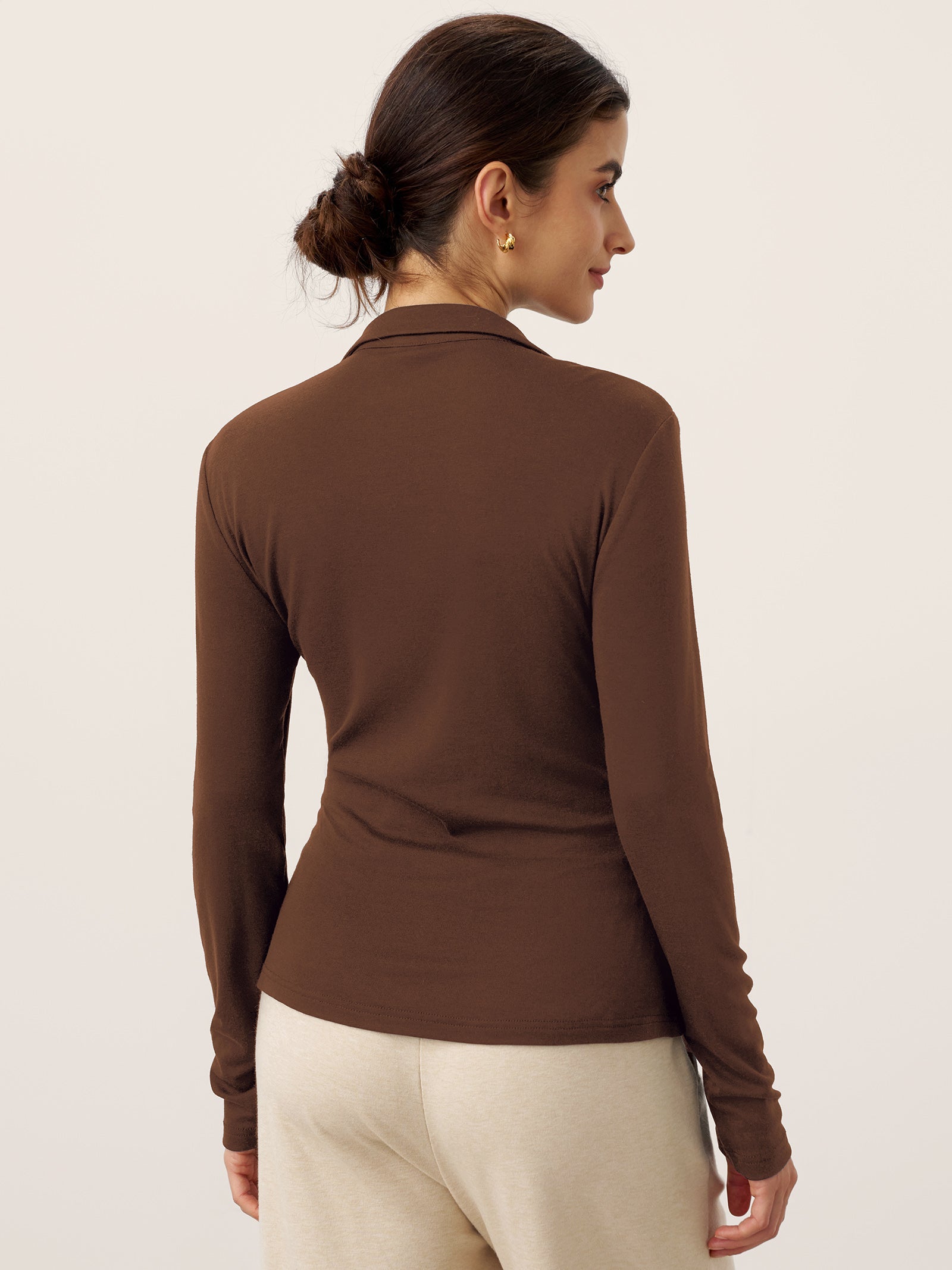 Wool Asymmetric Side Ruched Stretch Top BRIONY LINTICO