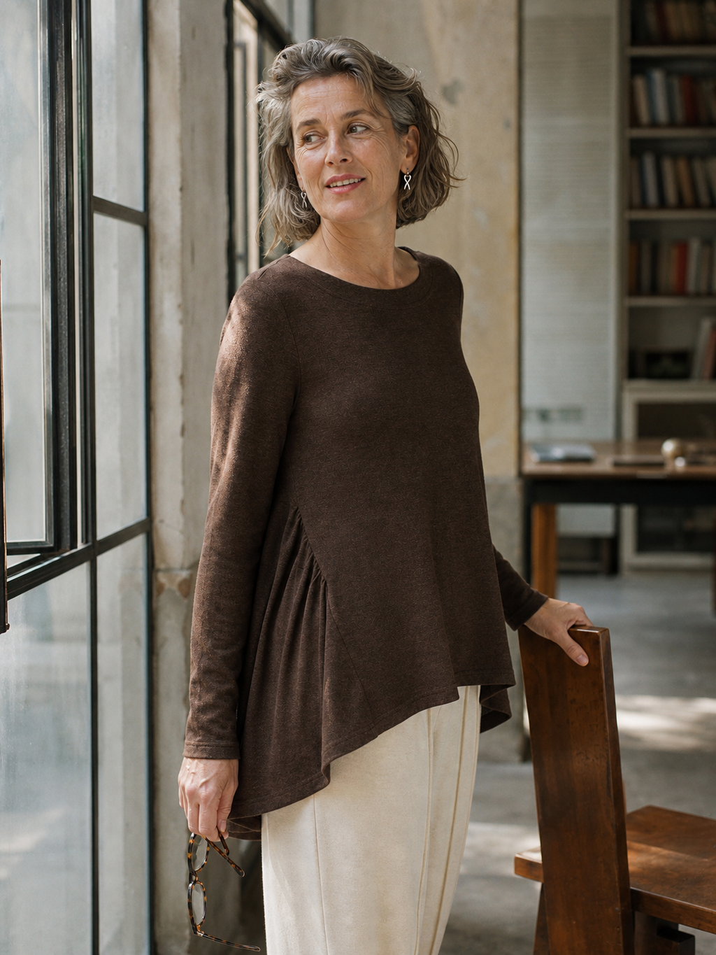 Wool Panelled Ruched Asymmetric Hem Top KALISTA LINTICO