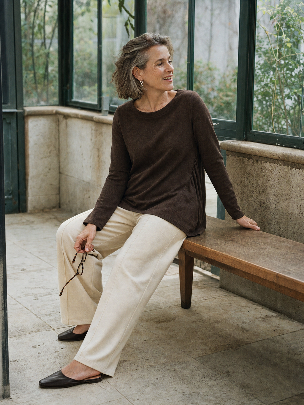 Wool Panelled Ruched Asymmetric Hem Top KALISTA LINTICO