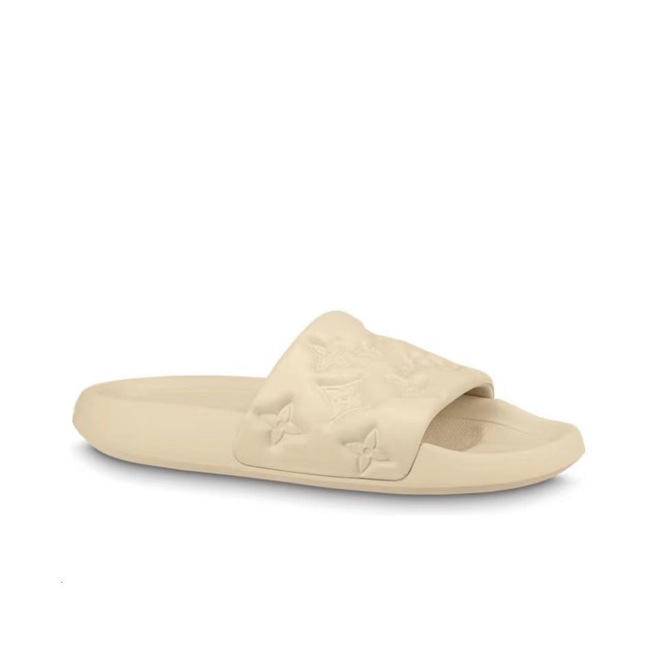 LOUIS VUITTON Waterfront Slide Slippers Men's Silver Beige