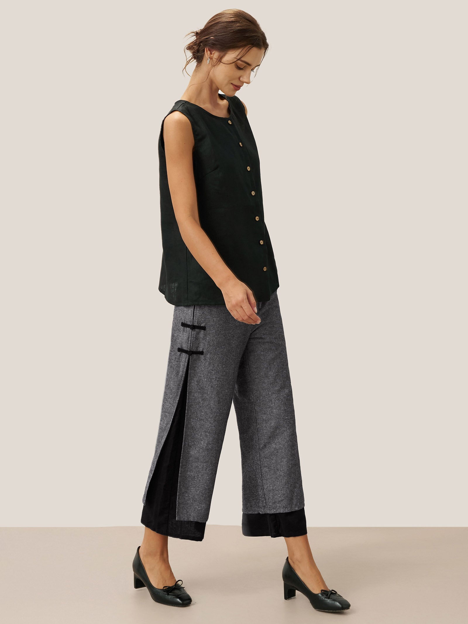 Linen Double Layer Handmade Capri Pants STELLA LINTICO