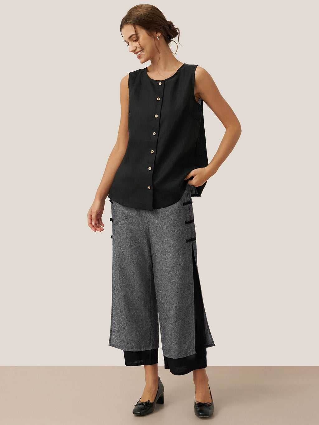 Linen Double Layer Handmade Capri Pants STELLA LINTICO
