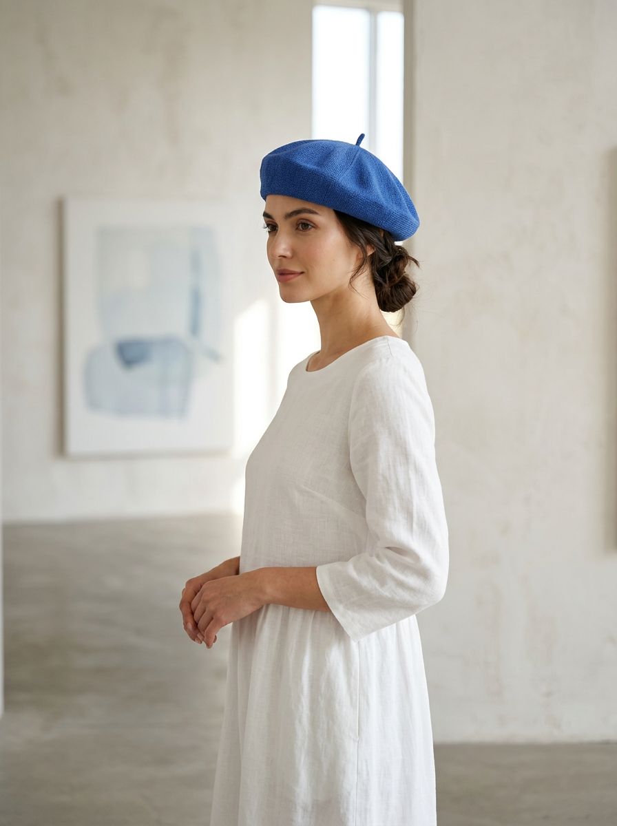 Linen Knit Beret Hat for Women Lightweight Breathable Summer Artist Cap LINTICO