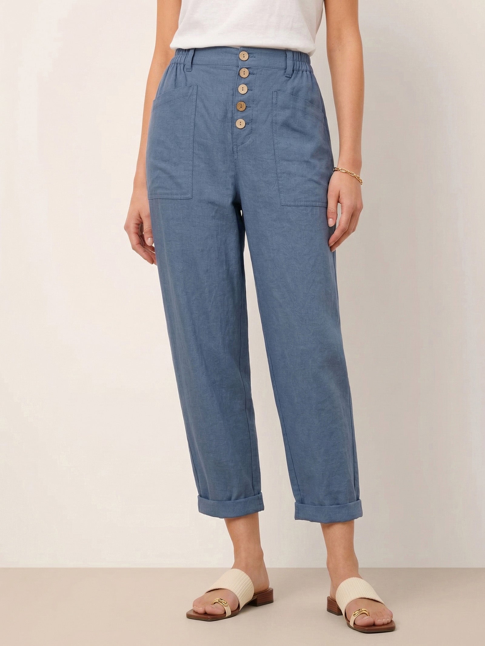 Linen Simple Button Fly Trousers HEIDI LINTICO