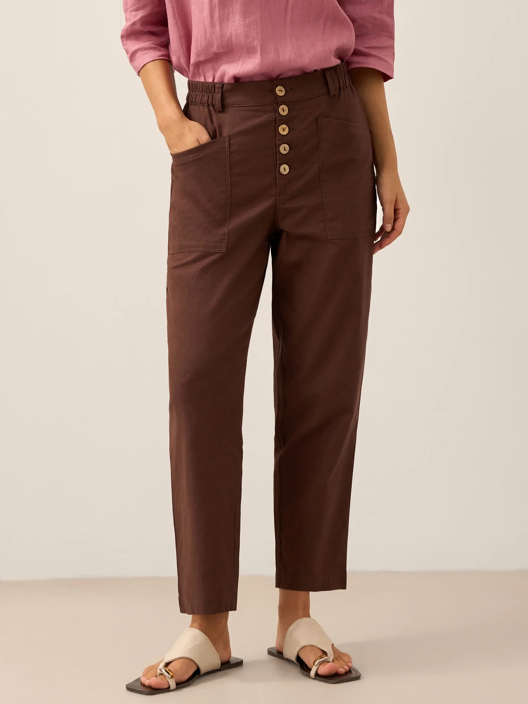 Linen Simple Button Fly Trousers HEIDI LINTICO