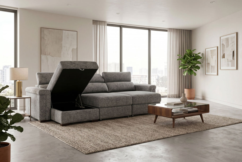 Lucious Gray Double Slider Power Sectional Sofa w/ Storage LAF Chaise Ornate Furniture