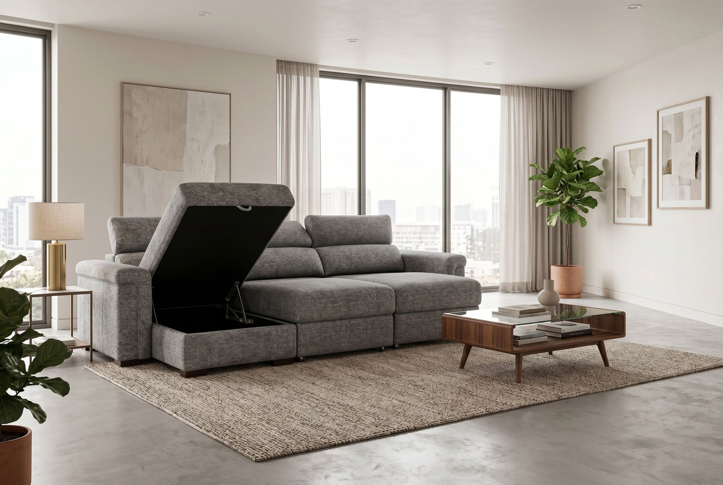 Lucious Gray Double Slider Power Sectional Sofa w/ Storage LAF Chaise Ornate Furniture