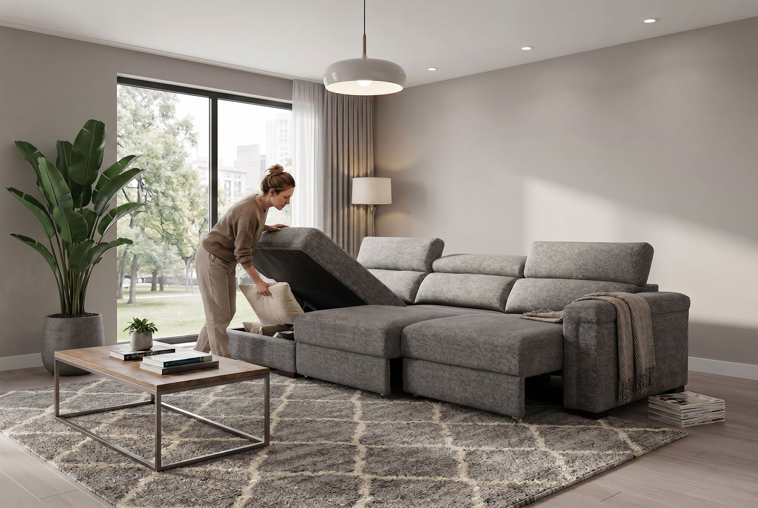 Lucious Gray Double Slider Power Sectional Sofa w/ Storage LAF Chaise Ornate Furniture
