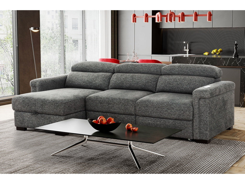 Lucious Gray Double Slider Power Sectional Sofa w/ Storage LAF Chaise Ornate Furniture